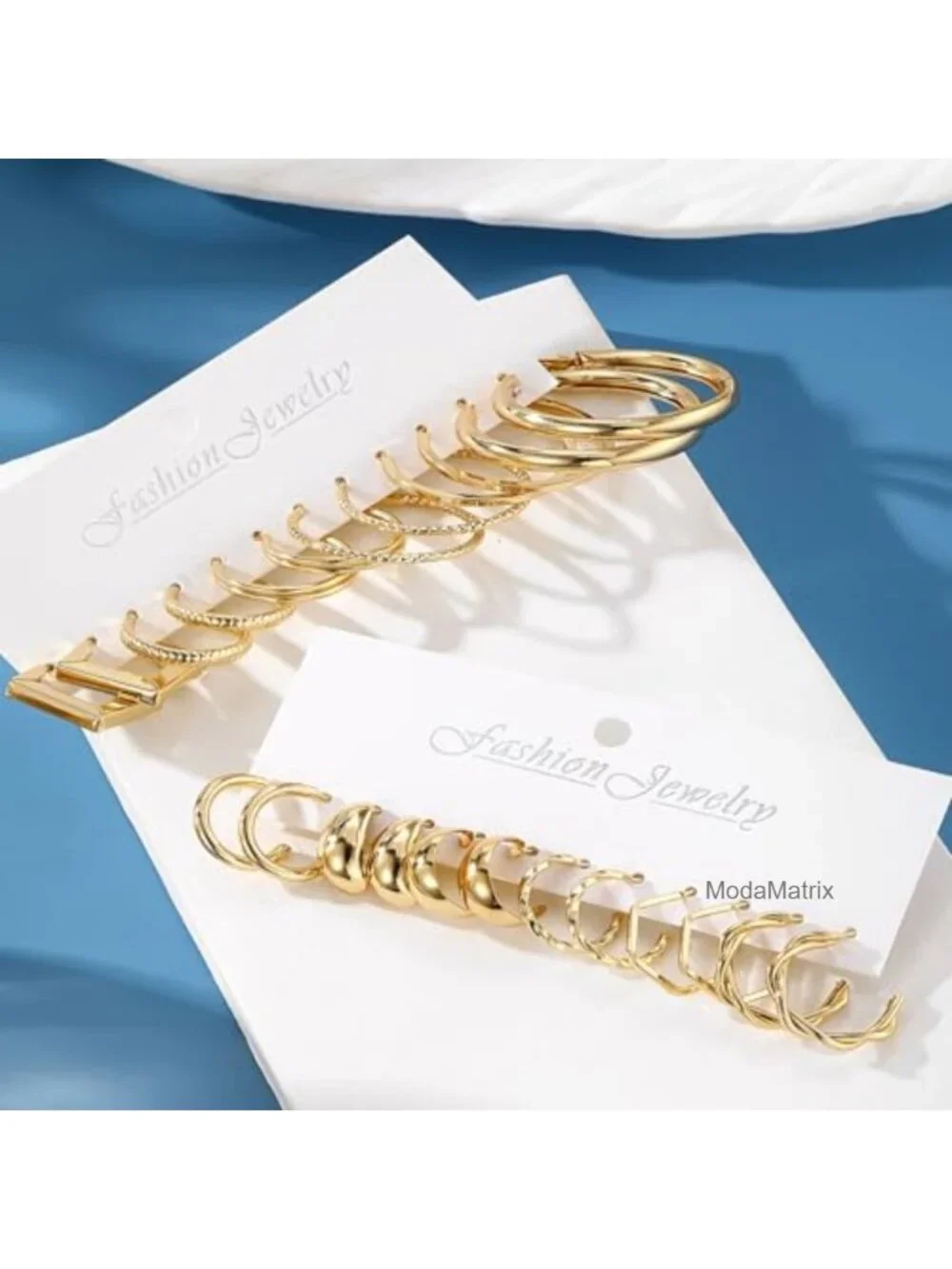 12 Pair Gold Plated Hoop Earring Set Hypoallergenic Women's Jewelry